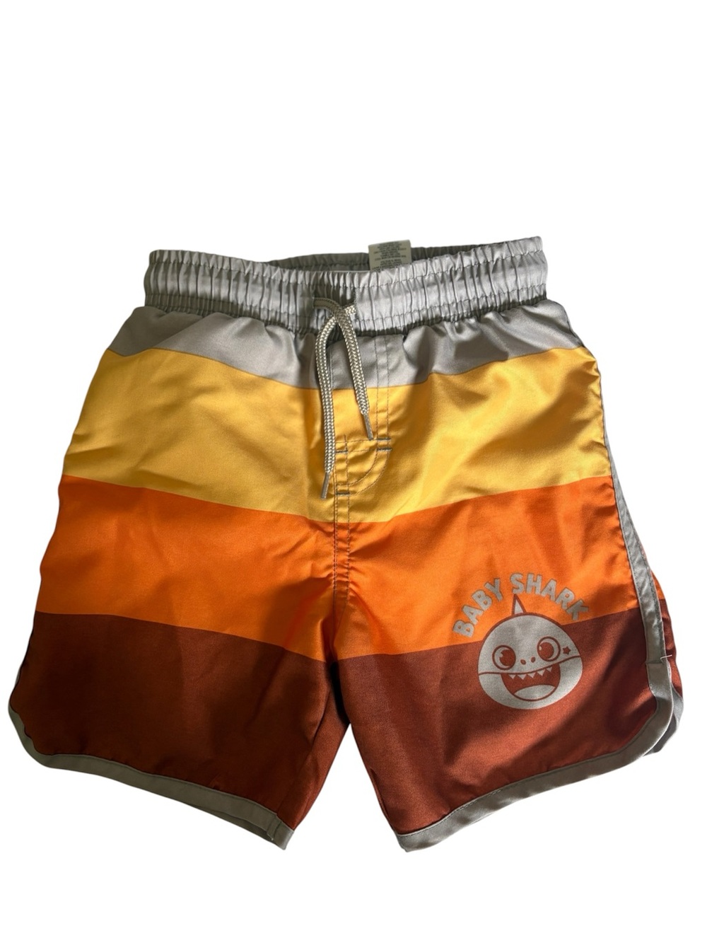 Baby Shark Orange Stripe Kids Swim Trunks